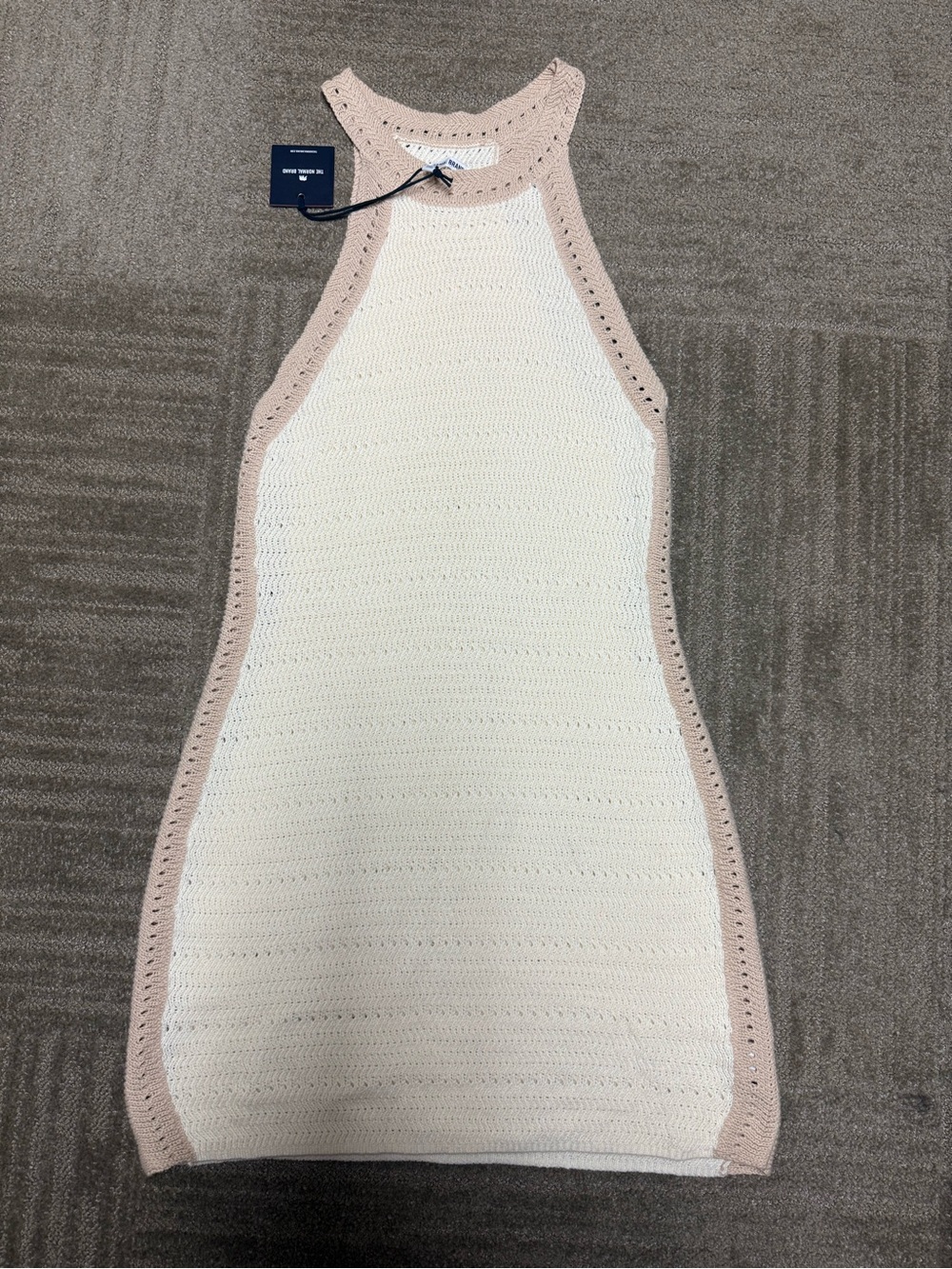 Cream/Tan Crochet Knit Mini Dress
